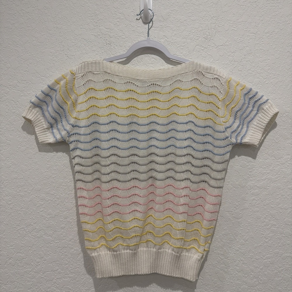 Vintage 90s Lady Van Heusen Made In USA Open Knit Pastel Top Medium